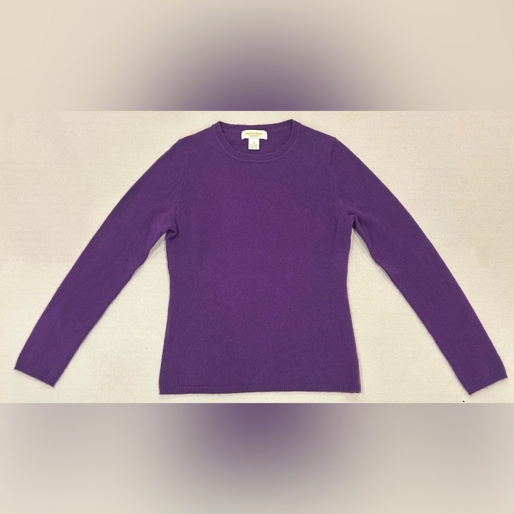 Peck And Peck 100% Cashmere Crew Neck Sweater Long Sleeve Purple Sz M